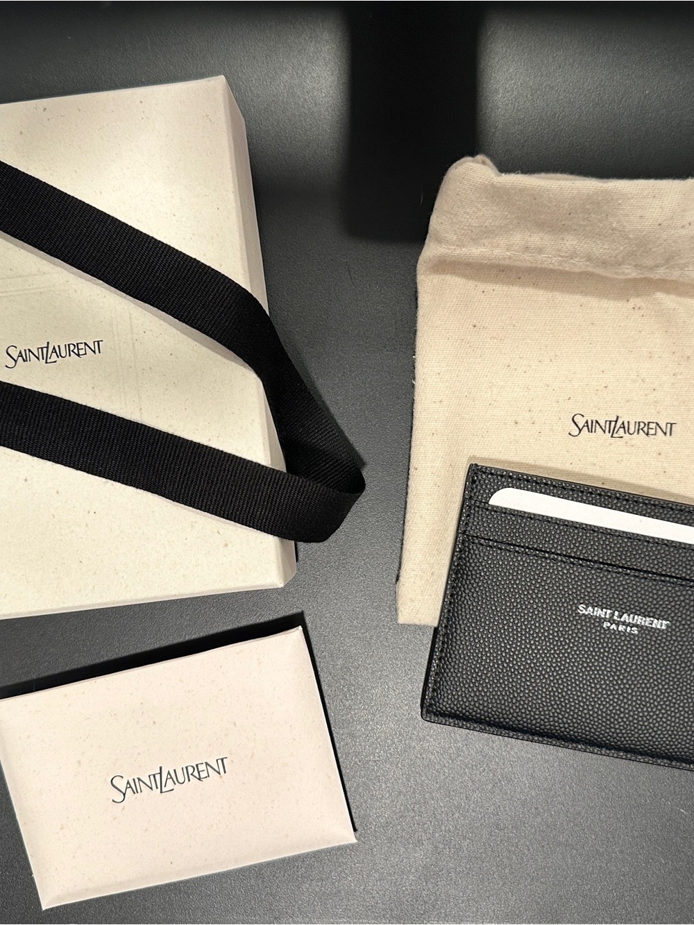 Saint Laurent Black Textured Leather Slim Card Sleeve